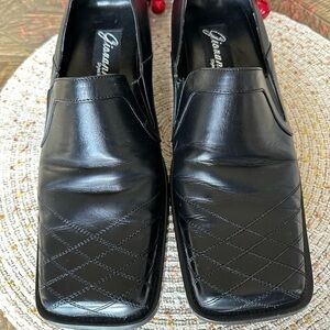 Stunning Giovanni Mens Black Leather Slip On Shoes Size 9 Italy